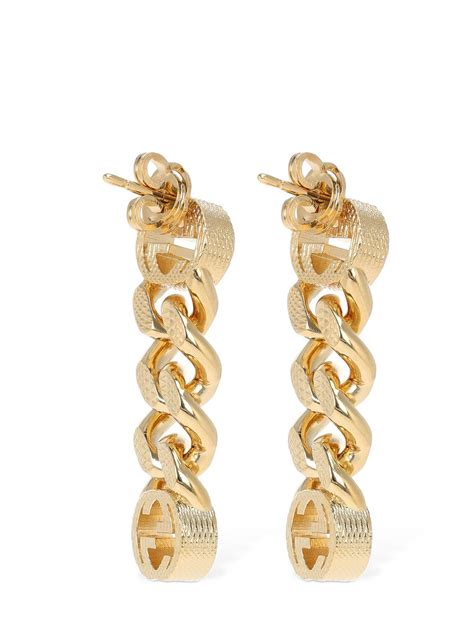 gucci gold hanging earrings|Gucci interlocking earrings gold.